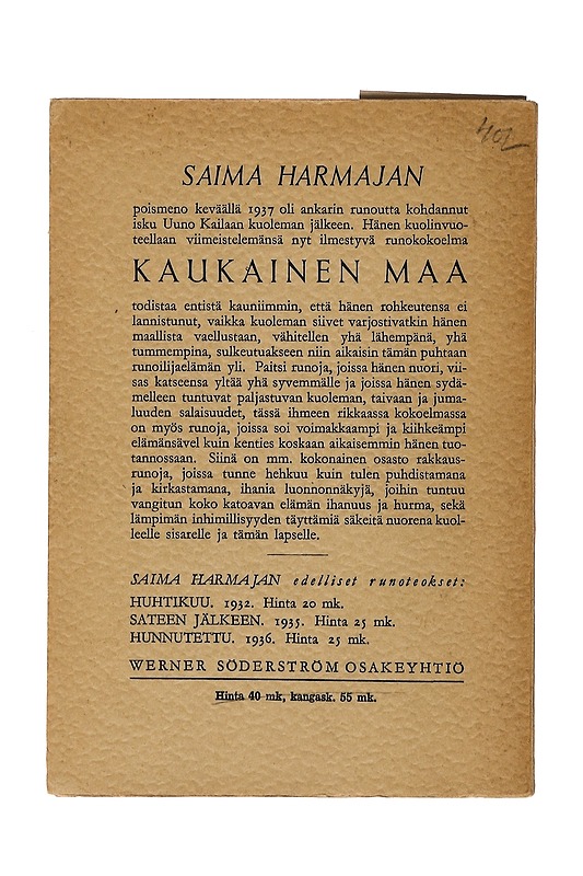 Kaukainen maa : runoja - Saima Harmaja - Runot ja näytelmät - 10105375548 - 1