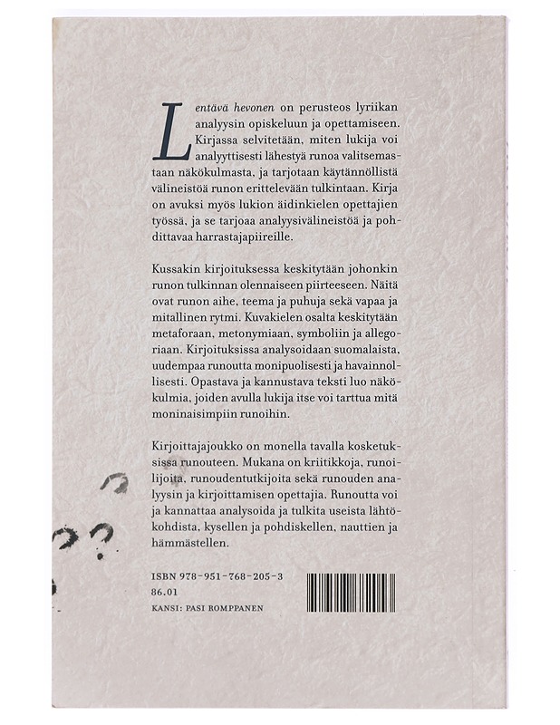 Lentävä hevonen : välineitä runoanalyysiin - Haasjoki, Pauliina - Romaanit ja novellit - 10105376326 - 1