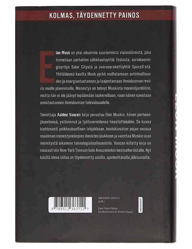 Elon Musk - Vance, Ashlee - Elämäkerrat ja muistelmat - 10105377089 - 1