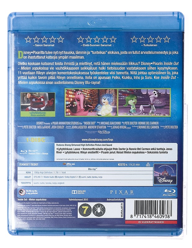 Inside Out: Mielen sopukoissa - Blu-ray - Blu-ray-levyt - 10105377284 - 1