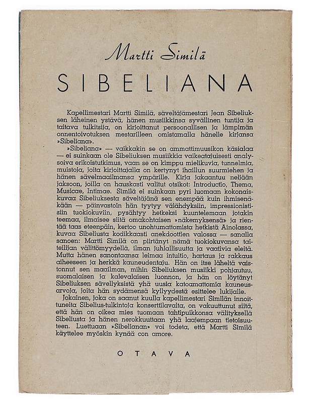 Sibeliana - Martti Similä - Musiikki- ja elokuvakirjat - 10105378526 - 1