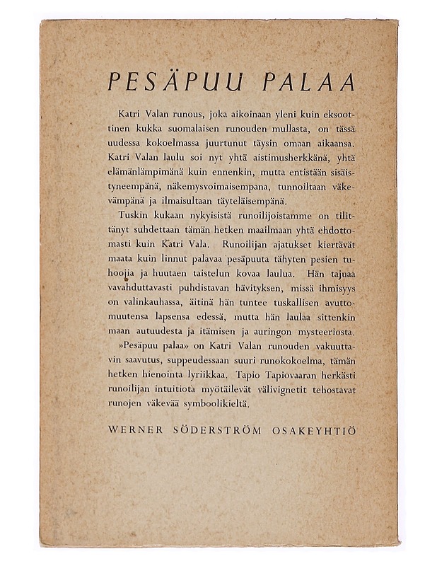Pesäpuu palaa - Katri Vala - Runot ja näytelmät - 10105379144 - 1