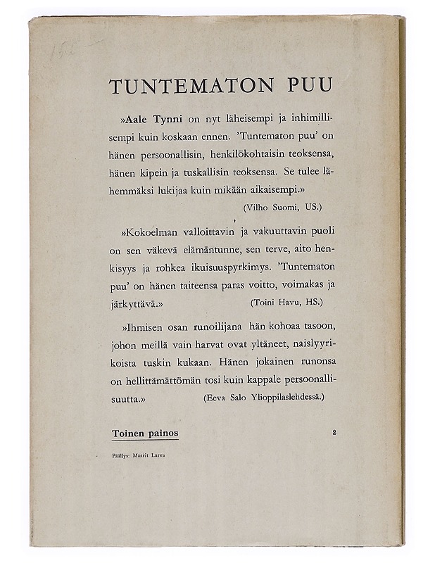 Tuntematon Puu - Aale Tynni - Runot ja näytelmät - 10105379728 - 1