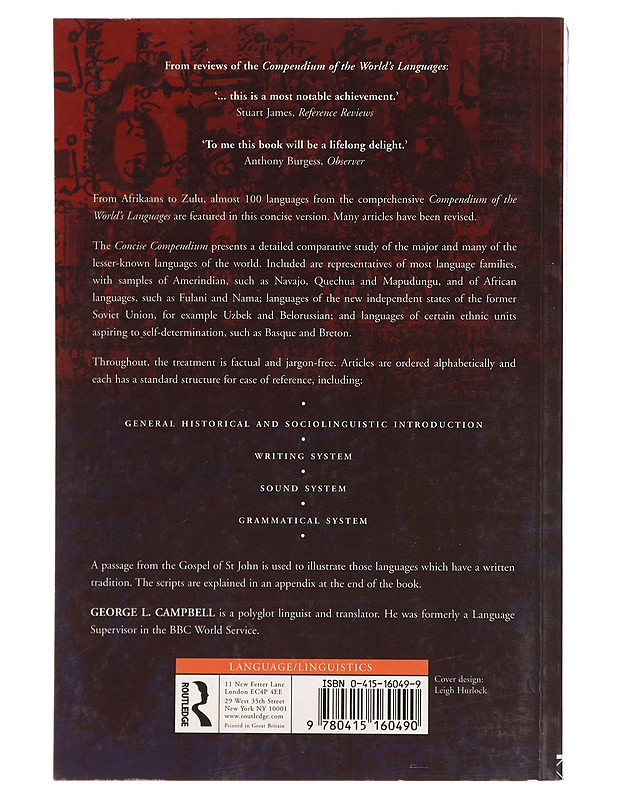 Concise Compendium of the World's Languages - George L. Campbell - Tietokirjat ja oppaat - 10105380953 - 1