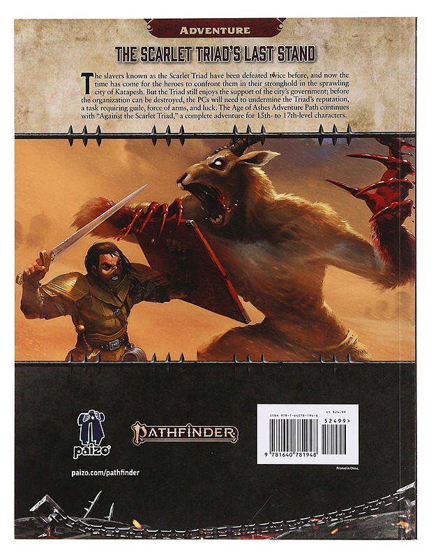 Pathfinder Second Edition: Age of Ashes Adventure Path 5: Against the Scarlet Triad - Compton, John - Harrastekirjat - 10105382155 - 1
