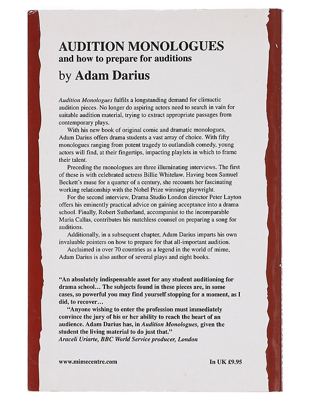 Audition monologues and how to prepare for auditions - Darius, Adam - Romaanit ja novellit - 10105382456 - 1