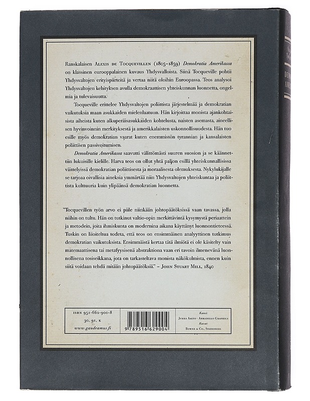 Demokratia Amerikassa - Tocqueville, Alexis Clérel de - Historiakirjat - 10105382972 - 1
