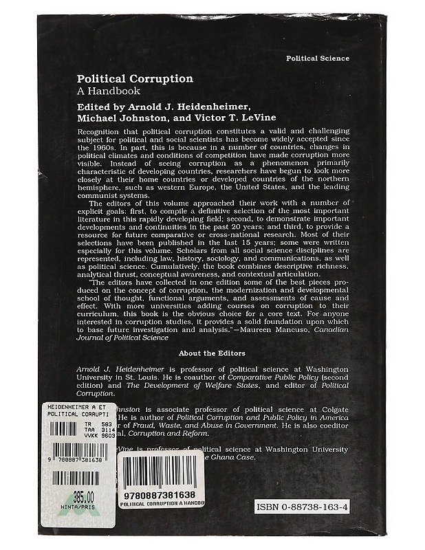 Political corruption : a handbook - Heidenheimer, Arnold J. - Tietokirjat ja oppaat - 10105382978 - 1