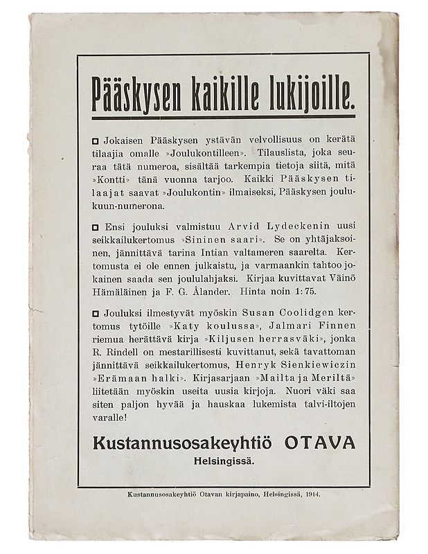 Pääskynen n:o 10 lokakuu 1914 - Helmi Krohn - Lehdet - 10105383083 - 1