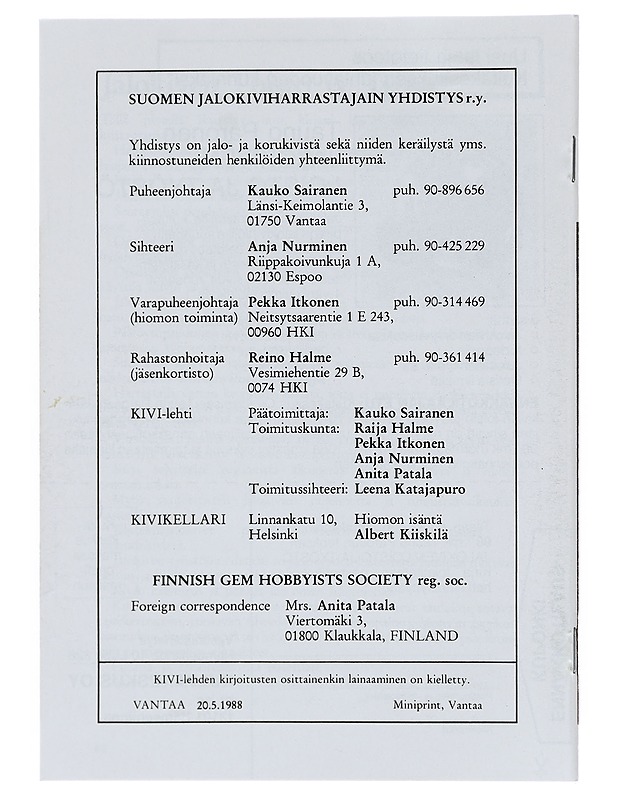 Kivi n:o 2 1988 - Kauko Sairanen - Lehdet - 10105384013 - 1