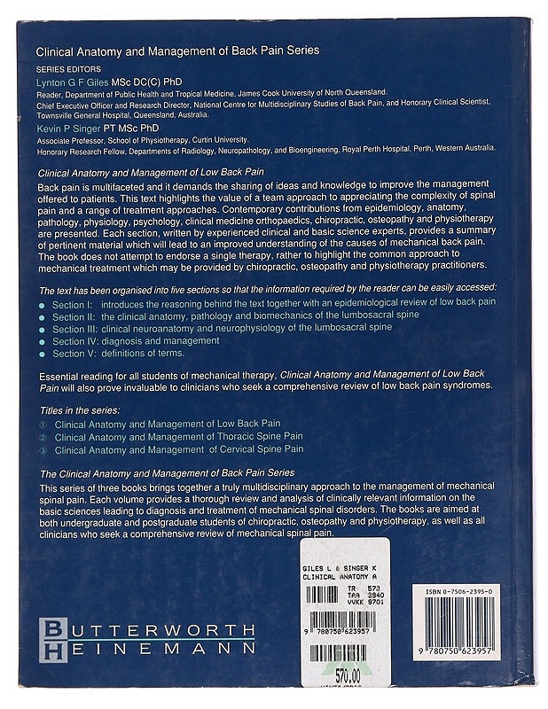 Clinical anatomy and management of low back pain - Giles, L. G. F. - Tietokirjat ja oppaat - 10105384405 - 1