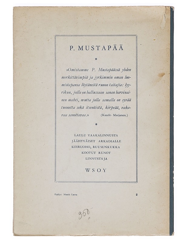 Linnustaja - Mustapää, P - Runot ja näytelmät - 10105384927 - 1