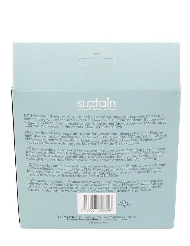 SUZTAIN Bagasse biohajoava kertakäyttökulho, 12 kpl - Lautaset ja kulhot - 10105385446 - 2