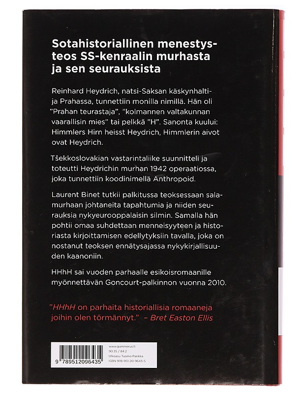 HHhH : Heydrichin salamurhan jäljillä - Binet, Laurent - Romaanit ja novellit - 10105385474 - 1
