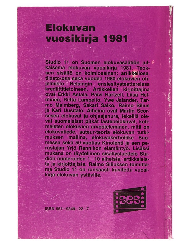 Studio. 11, Elokuvan vuosikirja 1981 : Filmens årsbok 1981 - Silius, Raimo - Musiikki- ja elokuvakirjat - 10105385534 - 1