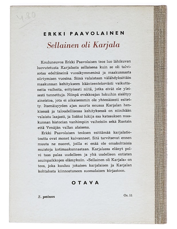 Sellainen oli Karjala - Erkki Paavolainen - Romaanit ja novellit - 10105387726 - 1
