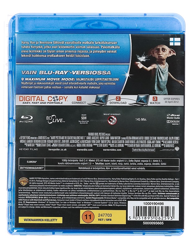 Harry Potter Ja Kuoleman Varjelukset osa 1 - Blu-ray + DVD - Blu-ray-levyt - 10105387793 - 1
