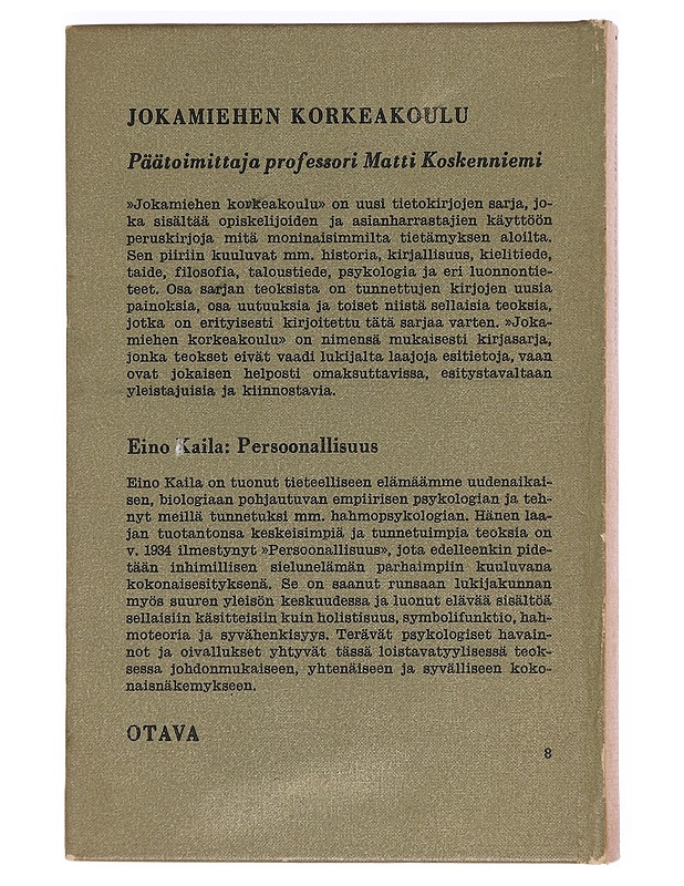 Persoonallisuus - Kaila, Eino - Elämäkerrat ja muistelmat - 10105388122 - 1