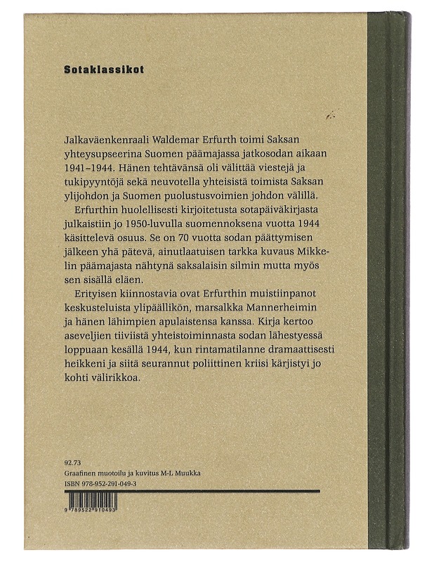 Sotapäiväkirja vuodelta 1944 - Erfurth, Waldemar - Elämäkerrat ja muistelmat - 10105388302 - 1