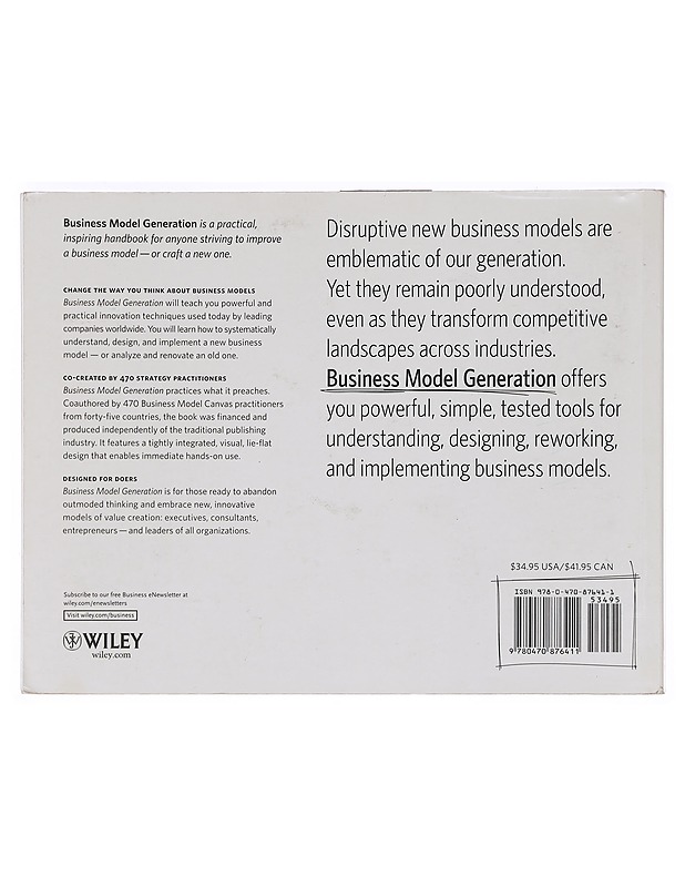 Business model generation : a handbook for visionaries, game changers, and challengers - Osterwalder, Alexander - Tietokirjat ja oppaat - 10105388430 - 1