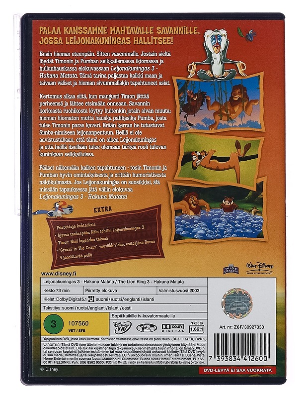 Leijonakuningas 3: Hakuna matata - DVD - DVD-elokuvat - 10105389332 - 1