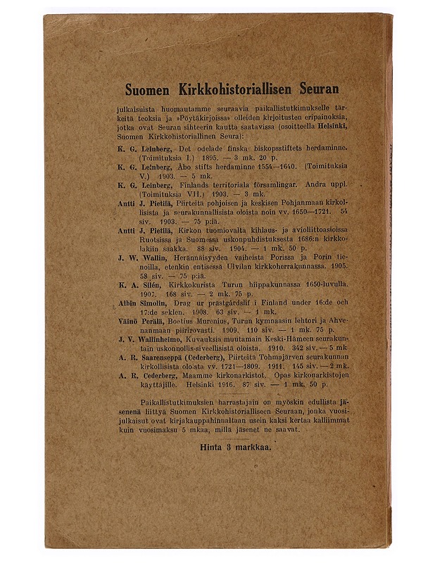Liperin seurakunnan historia - Ilmari Manninen - Historiakirjat - 10105389575 - 1