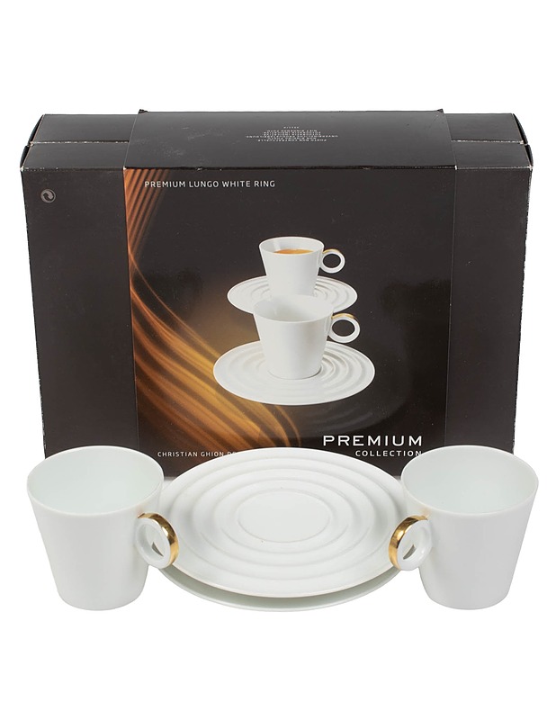 NESPRESSO Premium Lungo White Ring kahvikuppi ja tassi, 2 paria - Mukit ja kahvikupit - 10105392699 - 0