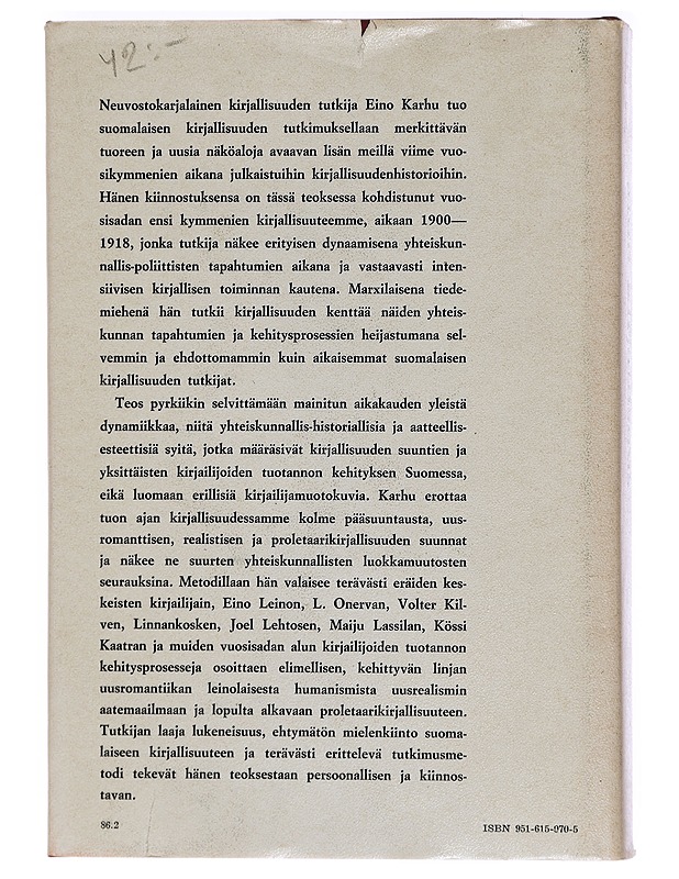 Suomen 1900-luvun alun kirjallisuus - Karhu, Eino - Historiakirjat - 10105392765 - 1