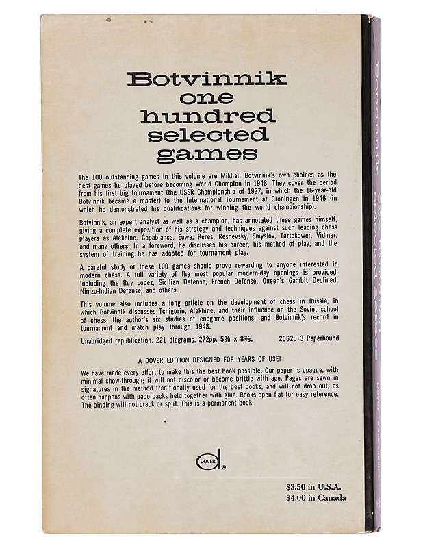 One Hundred Selected Games - M.M. Botvinnik - Tietokirjat ja oppaat - 10105393097 - 1