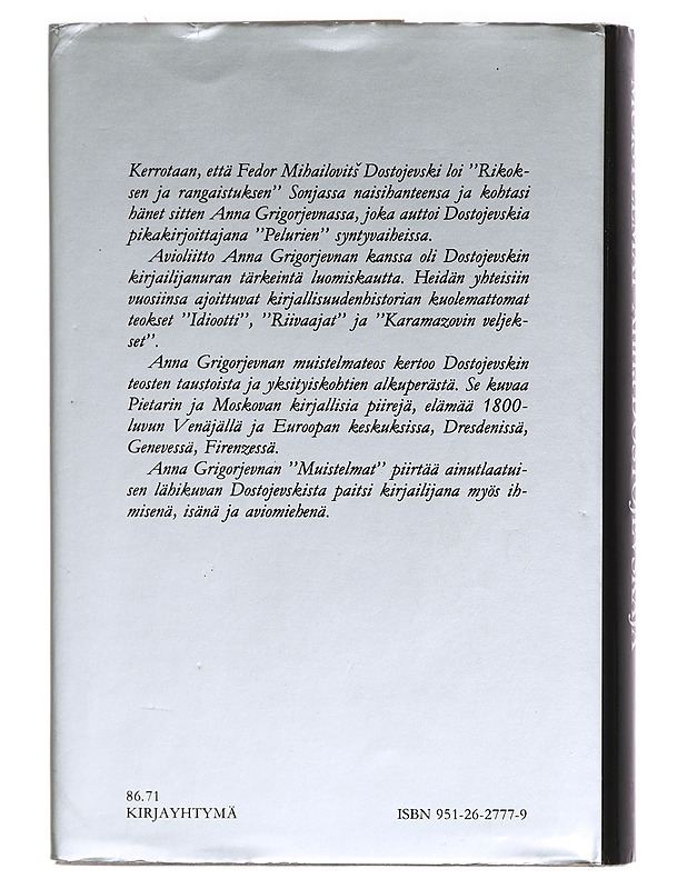 Muistelmat - Dostojevskaja, Anna - Elämäkerrat ja muistelmat - 10105393689 - 1