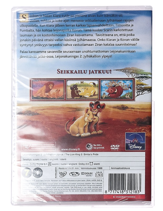 Leijonakuningas 2: Jylhäkallion Ylpeys - DVD - DVD-elokuvat - 10105393907 - 1