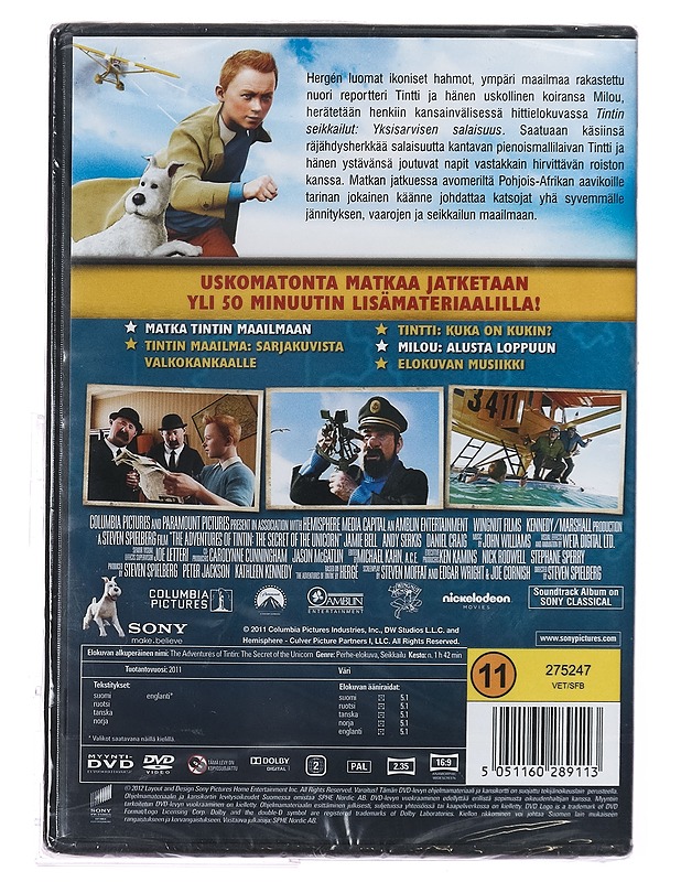 Tintin Seikkailut: Yksisarvisen salaisuus - DVD - DVD-elokuvat - 10105394639 - 1