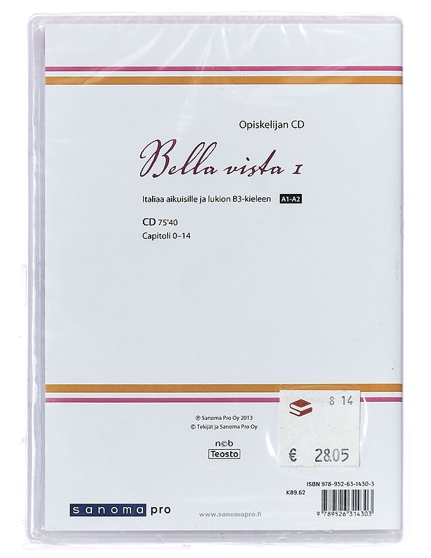 Bella vista 1 - italiaa aikuisille ja lukion B3-kieleen - DVD - CD-levyt - 10105395351 - 1