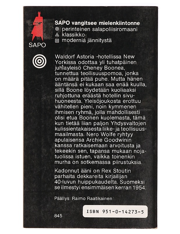 Kadonnut ääni - Stout, Rex - Romaanit ja novellit - 10105395397 - 1