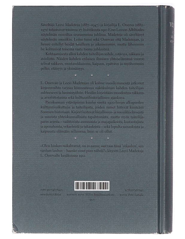 Yölauluja : L. Onervan ja Leevi Madetojan kirjeitä 1910-1946 - Onerva, L. - Elämäkerrat ja muistelmat - 10105395419 - 1