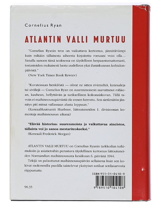 Atlantin valli murtuu : maihinnousu Normandiaan 6.6.1944 - Ryan, Cornelius - Historiakirjat - 10105395829 - 1