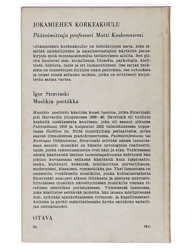Musiikin poetiikka -Stravinski, Igor - Tietokirjat ja oppaat - 10105396211 - 1