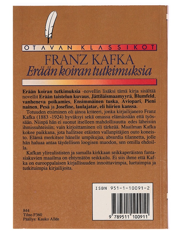 Franz Kafka - Erään koiran tutkimuksia - Romaanit ja novellit - 10105396546 - 1