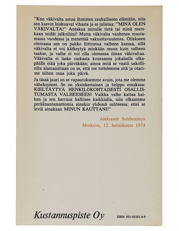 Kirje Neuvostoliiton johtajille ja muita kirjoituksia - Solzenicyn, Aleksandr Isaevi? - Historiakirjat - 10105396709 - 1