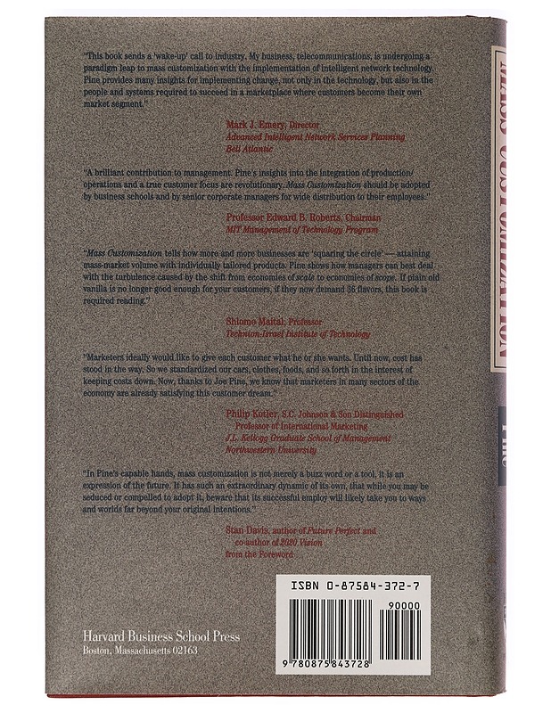 Mass customization : the new frontier in business competition - Pine, B. Joseph - Tietokirjat ja oppaat - 10105396936 - 1