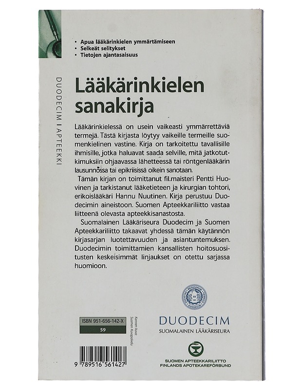 Lääkärinkielen sanakirja - Huovinen, Pentti - Tietokirjat ja oppaat - 10105397626 - 1