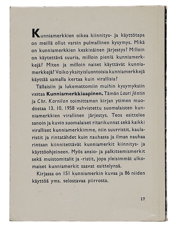 Kunniamerkkiaapinen - Lauri Jäntti - Tietokirjat ja oppaat - 10105399412 - 1