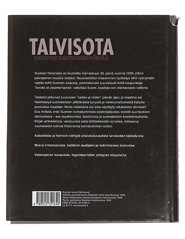 Talvisota : sataviisi taistelujen päivää - Anttala, Esa - Historiakirjat - 10105400823 - 1