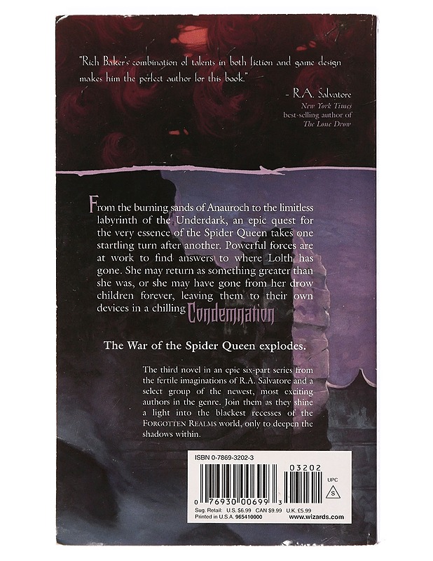 R.A. Salvatore's War of the Spider Queen Book III Condemnation - Richard Baker - Fantasia- ja scifi - 10105401341 - 1