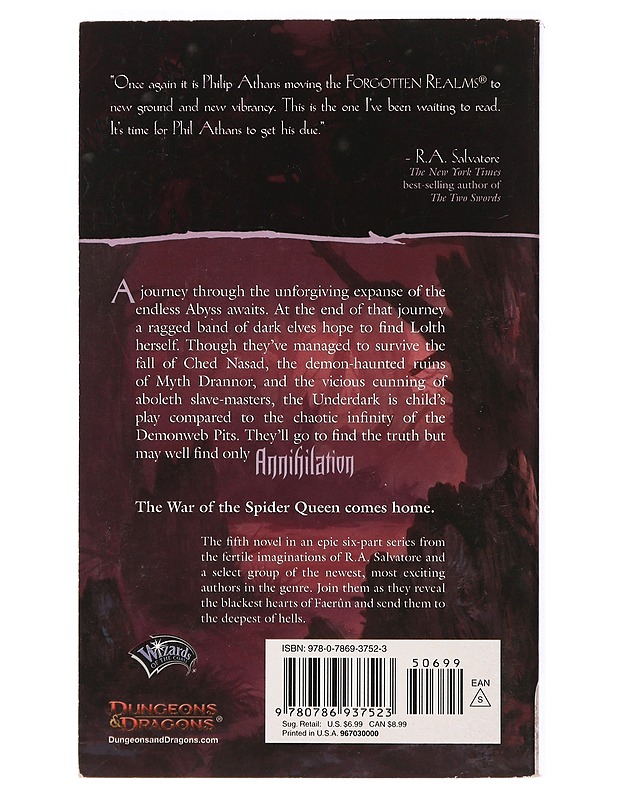 R.A. Salvatore's War of the Spider Queen Book V Annihilation- Philip Athans - Fantasia- ja scifi - 10105401344 - 1