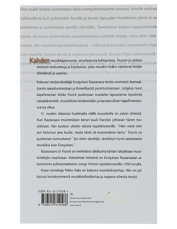 Rautavaara & Franck : keskusteluja ja kirjoituksia - Rautavaara, Einojuhani - Elämäkerrat ja muistelmat - 10105401676 - 1