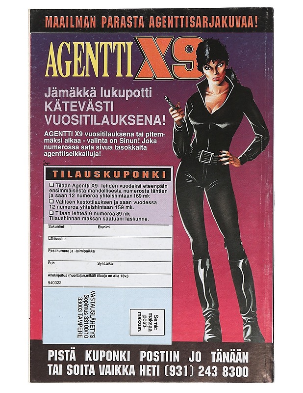 Agentti X9 : No 3/1994 - Peter O'Donnell - Sarjakuvat - 10105402670 - 1