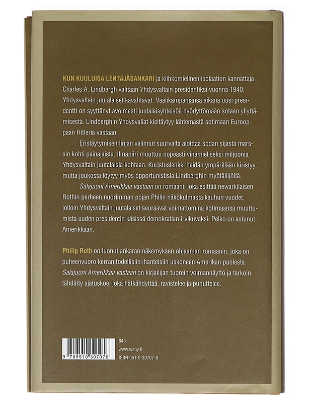 Salajuoni Amerikkaa vastaan - Roth, Philip - Historiakirjat - 10105403529 - 1