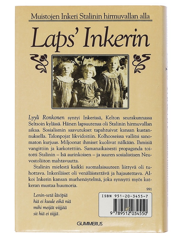 Laps´ Inkerin - Lyyli Ronkainen - Elämäkerrat ja muistelmat - 10105404433 - 1