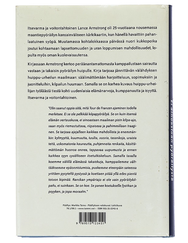 Ei ainoastaan pyöräilystä - Armstrong, Lance - Elämäkerrat ja muistelmat - 10105404713 - 1